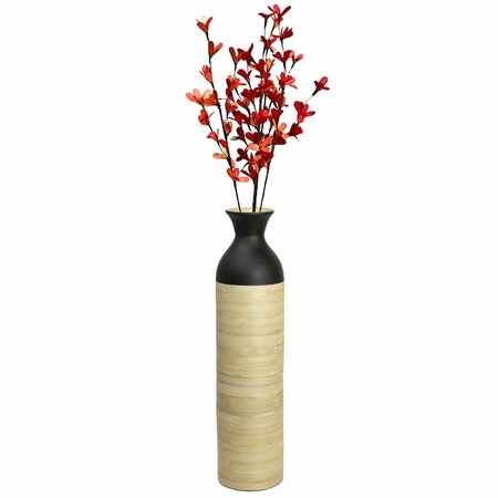 Uniquewise Cylinder Shaped Tall Spun Bamboo Floor Vase Glossy Black Lacquer and Natural Bamboo Finish, Large QI003455BKN.L